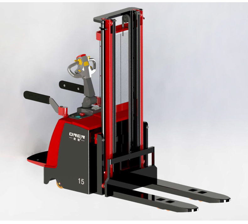 东莞现货欧能全新一代托盘堆垛车 站驾式电动搬运叉车 堆高车厂家
