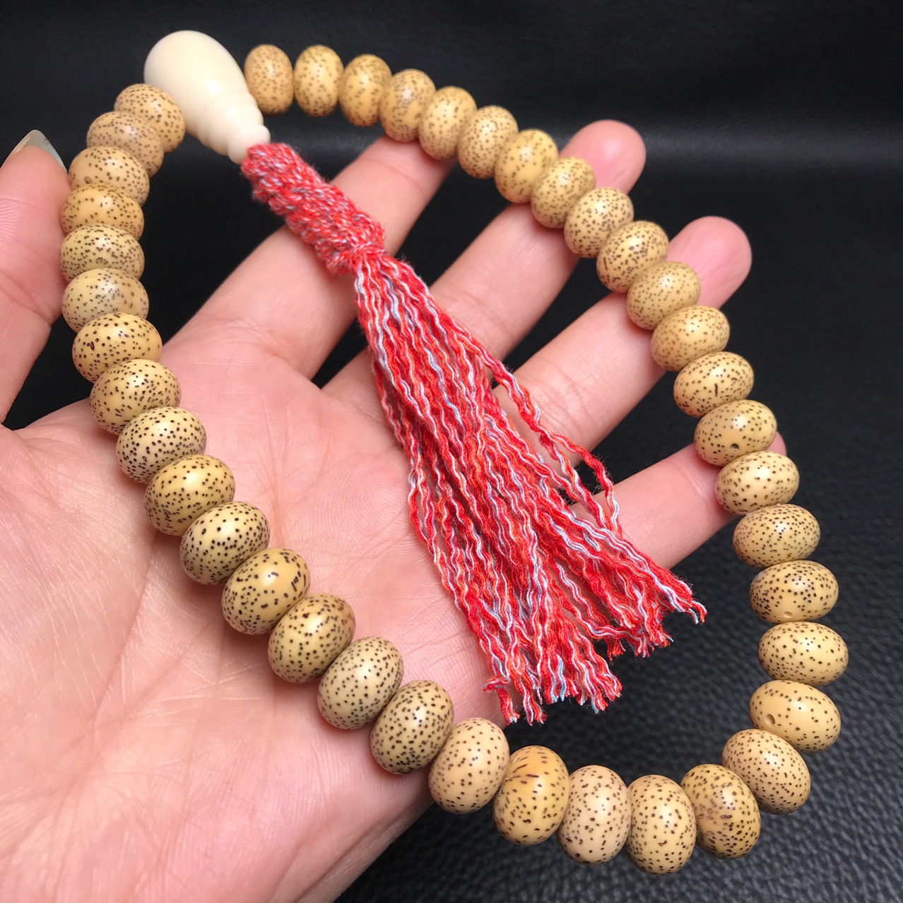 天然原生态黄金籽星月菩提手持念珠佛珠配象牙果水滴三通手工流苏