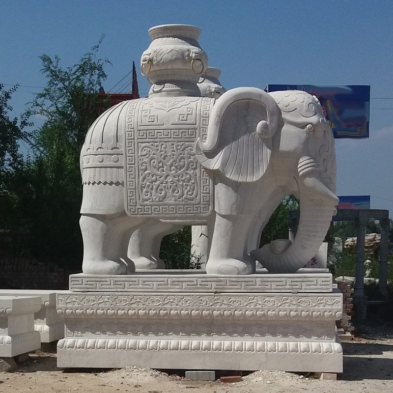 厂家热销福建石雕 晚霞红石材大象 门口招财大象工艺品摆件可定制