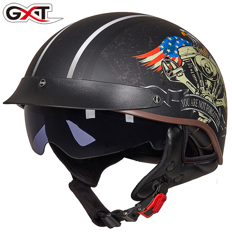 GXT Motorcycle Helmet Men's Summer Harley Half Helmet Retro Women's Electric Car Motorcycle Light Type Ladle Shaped Helmet MT-4