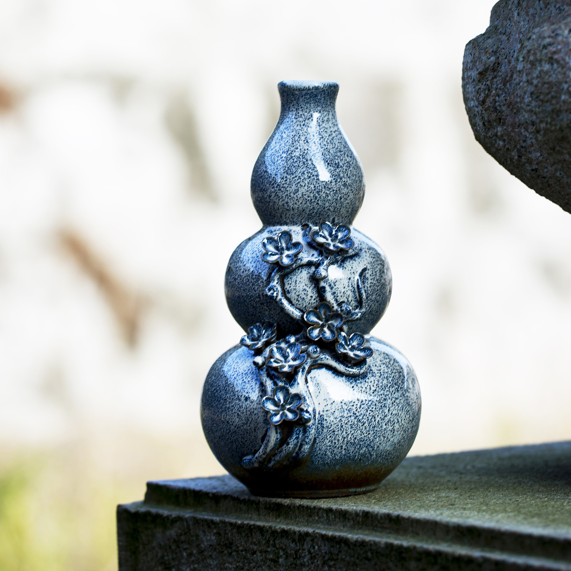 手工捏花陶瓷葫芦摆件新中式创意家居工艺品玄关酒柜陈列品礼品