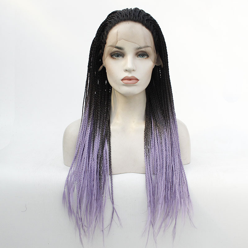 厂家直销化纤半手钩假发 欧美热销辫子发 前蕾丝化纤假发头套