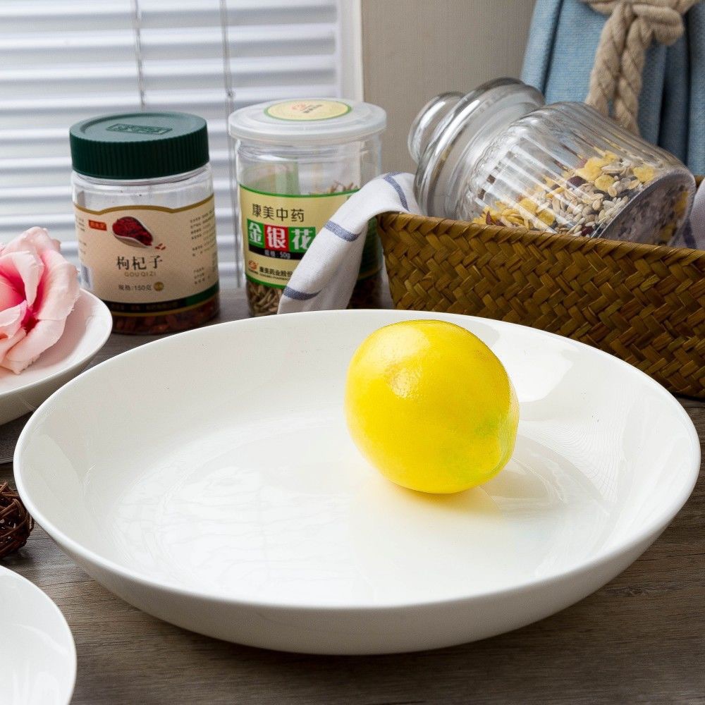 酒店家用炒鸡盘纯白色骨瓷深盘菜盘西餐牛排盘圆形盘子soup plate