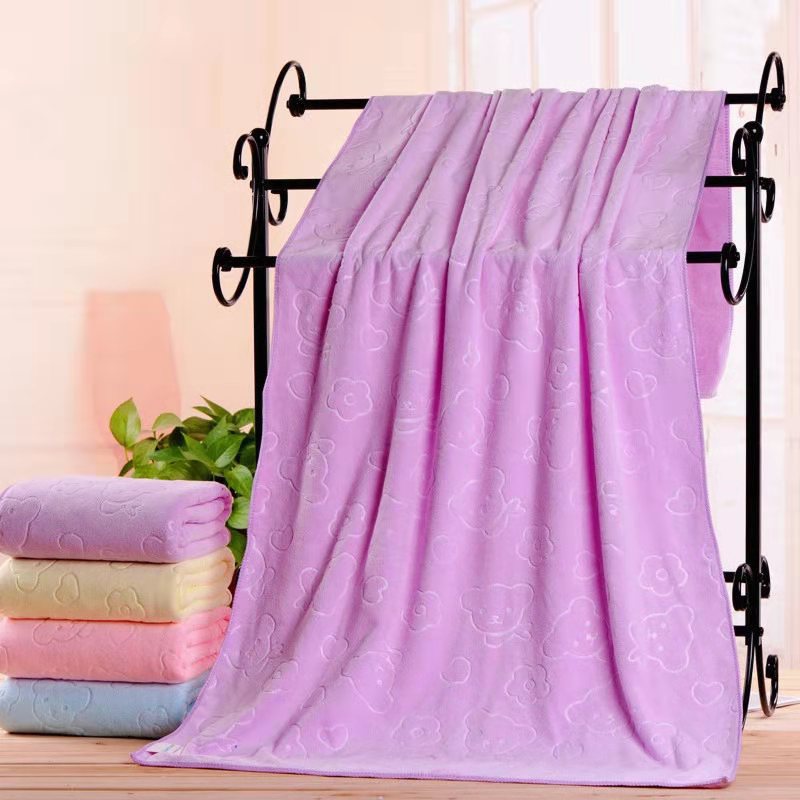 Wholesale Microfiber Embossed Bath Towel Thickened Water-Absorbing Quick-Drying Beach Towel Foreign Trade Supply Pressure Bear Towels