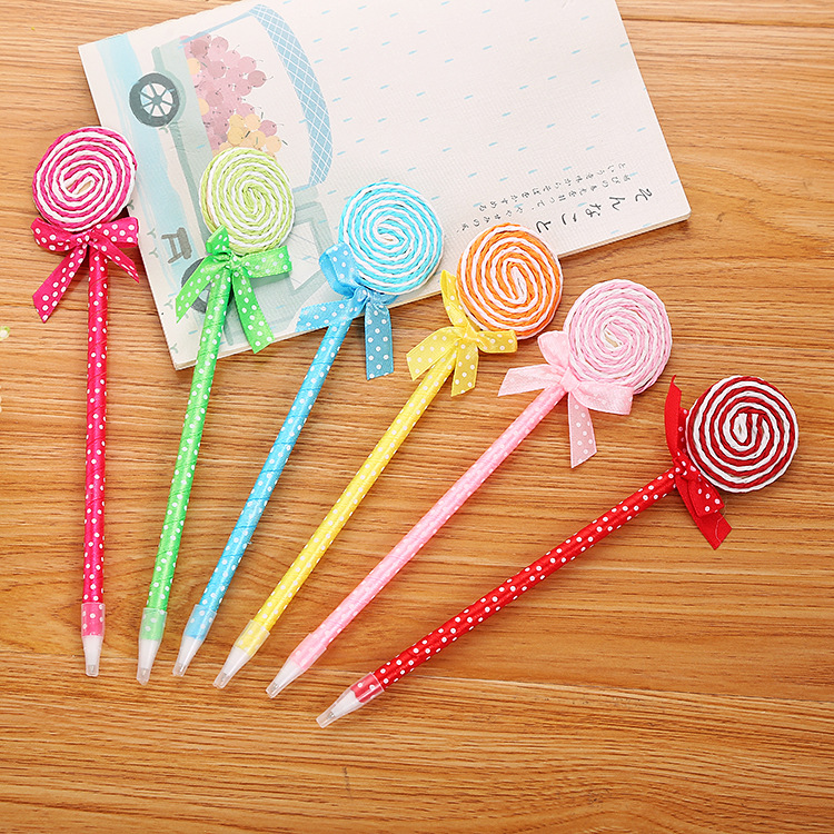 Student Ballpoint Pen Creative Cute Learning Stationery Cartoon Bow Candy Color Gift Lollipop Ballpoint Pen Factory