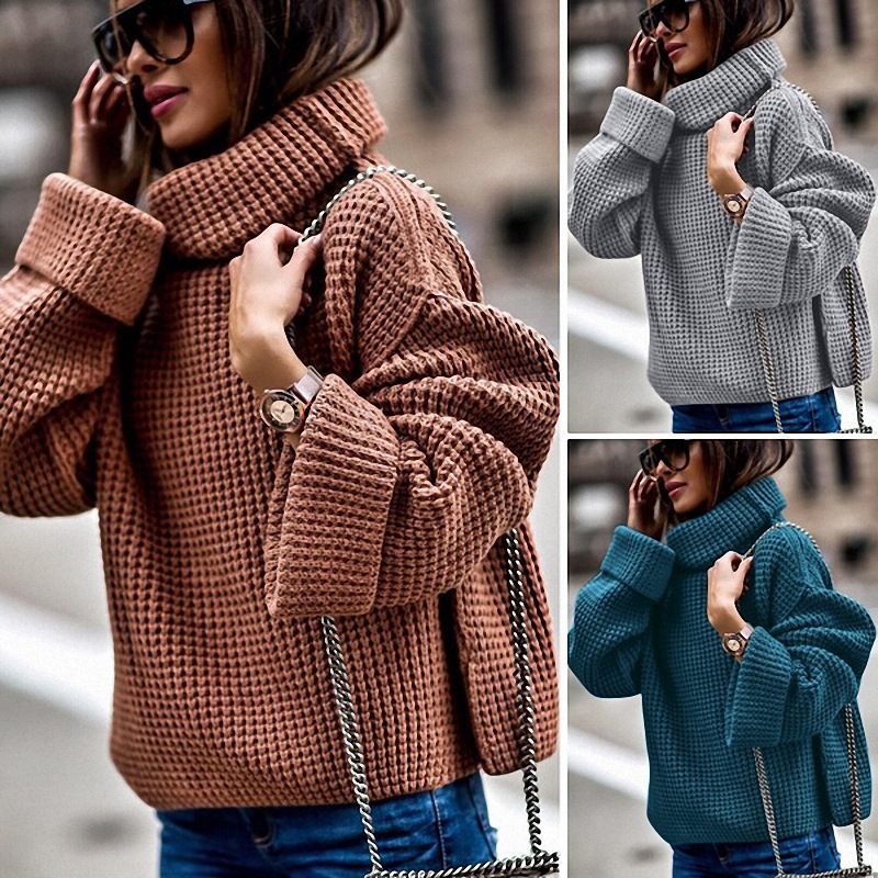 亚马逊ebay速卖通爆款wish女装 宽松高领毛衣女秋冬新款针织衫女