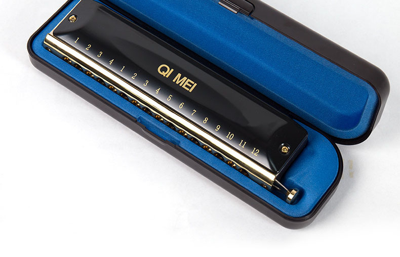 奇美黑霸王12孔圆吹嘴成人初学者高级半音阶口琴