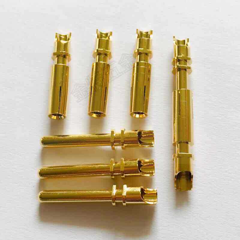 厂家生产充电大电流接线公母镀金铜插针 插孔接插件 实心铜端子
