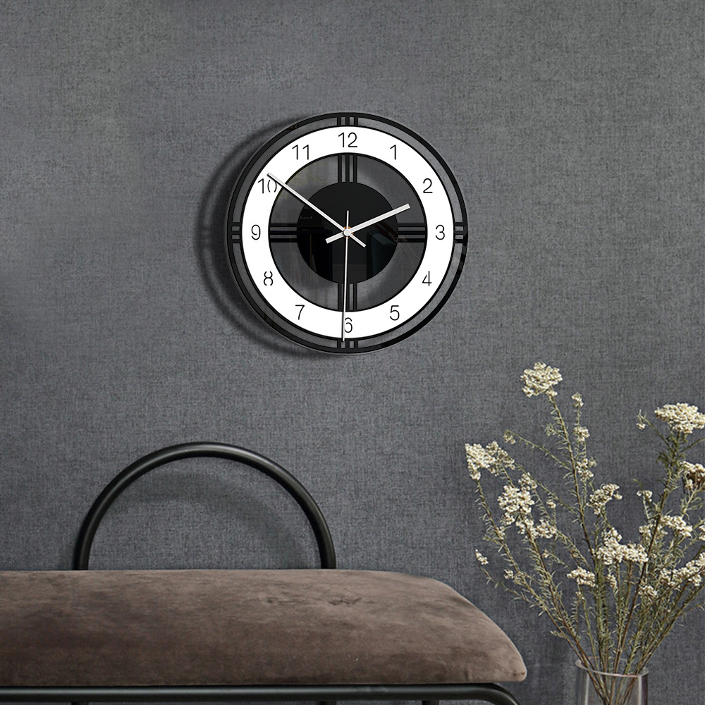 Factory Wholesale Home Decoration Black and White Circle and Creative Wall Clock Living Room Bedroom Transparent Acrylic Vintage Clock