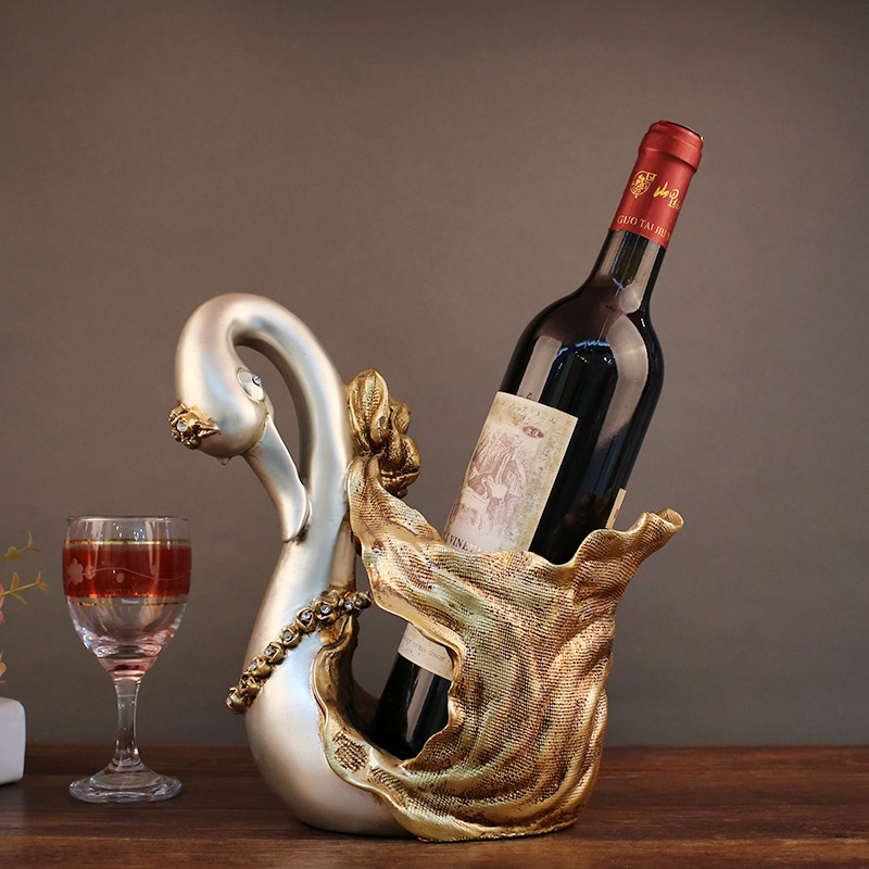欧式商务树脂创意古金天鹅酒架酒托实用摆件装饰品酒店家具工艺品