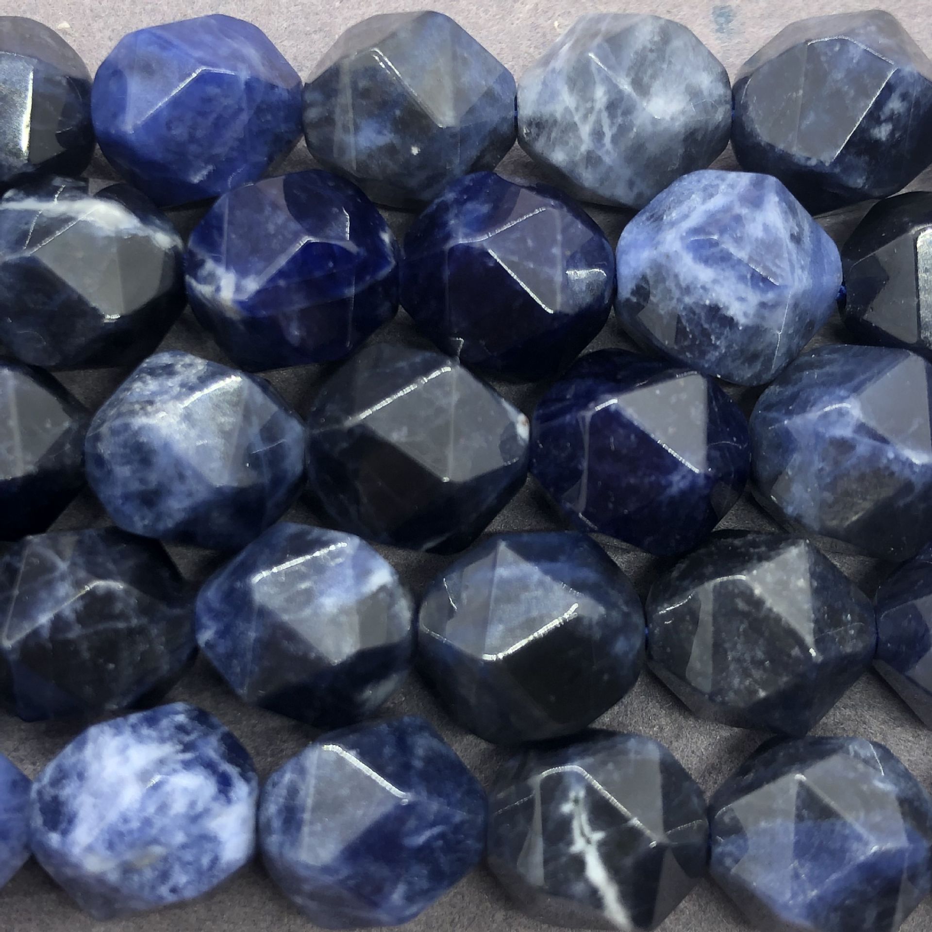 天然蓝纹石切面散珠 diy手工切钻石面蓝纹串珠手链项链饰品配珠