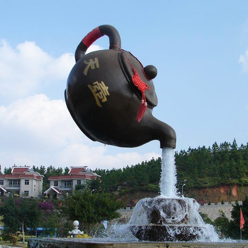 悬空流水玻璃钢天壶雕塑 茶壶水壶雕塑 景区茶城摆件 茶文化摆件