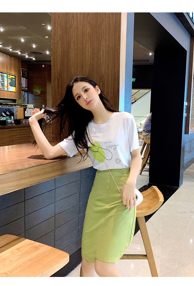 实拍夏装新款高腰小清新名媛气质牛油果绿泫雅风裙子套装两件套女