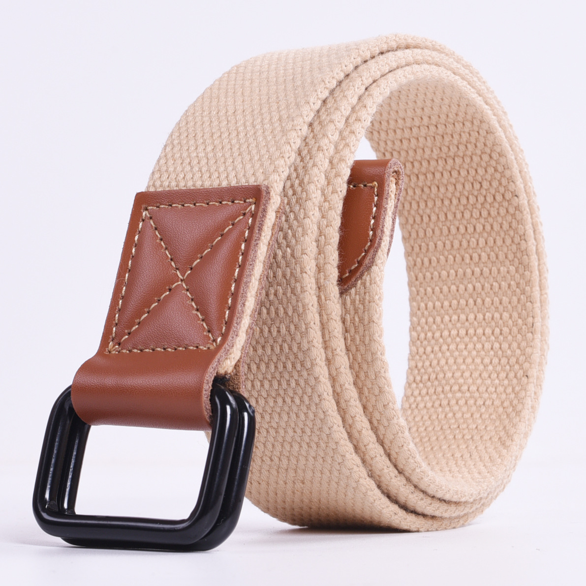 2019新款男士帆布腰带双环扣加厚户外休闲复古工装裤皮带厂家直销