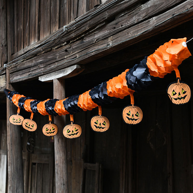 万圣节装饰品南瓜拉花挂饰 派对装饰道具 纸拉花鬼节横幅厂家批发
