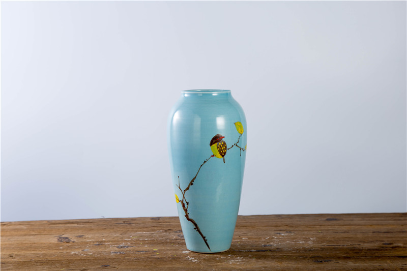 供应陶艺三件套装 陶瓷花瓶 手绘釉下彩花鸟 新房家居工艺品.