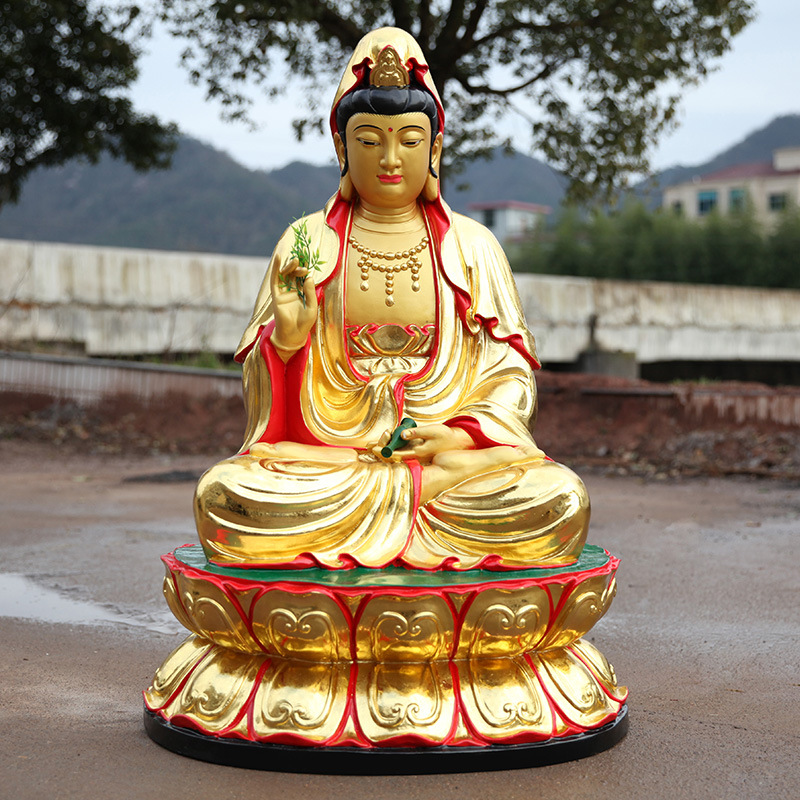 供奉鎏金观音菩萨1米1南海观世音娘娘寺庙供奉摆件树脂大佛像