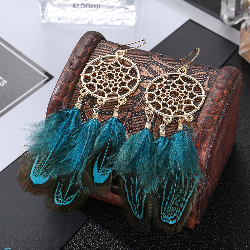 Cross-Border Popular Accessories Dreamcatcher Feather Earrings Bohemian Style Earrings Women's Long Tassel Earrings Ornament