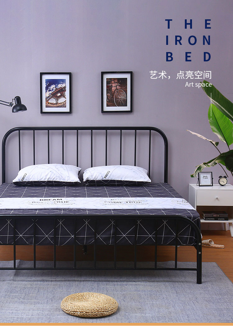 北欧铁艺床双人公寓金属铁架床卧室家用白色公主床主题酒店双人床