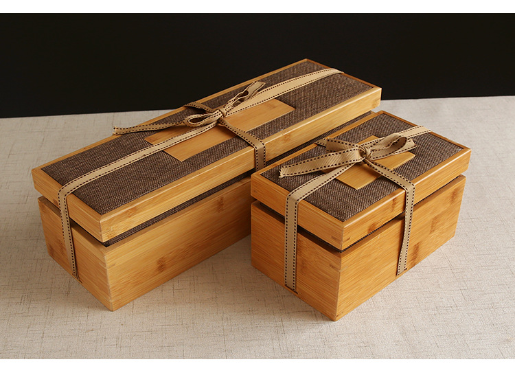 精品竹盒茶具套装双杯水杯陶瓷公道杯紫砂壶包装礼品盒批发定制