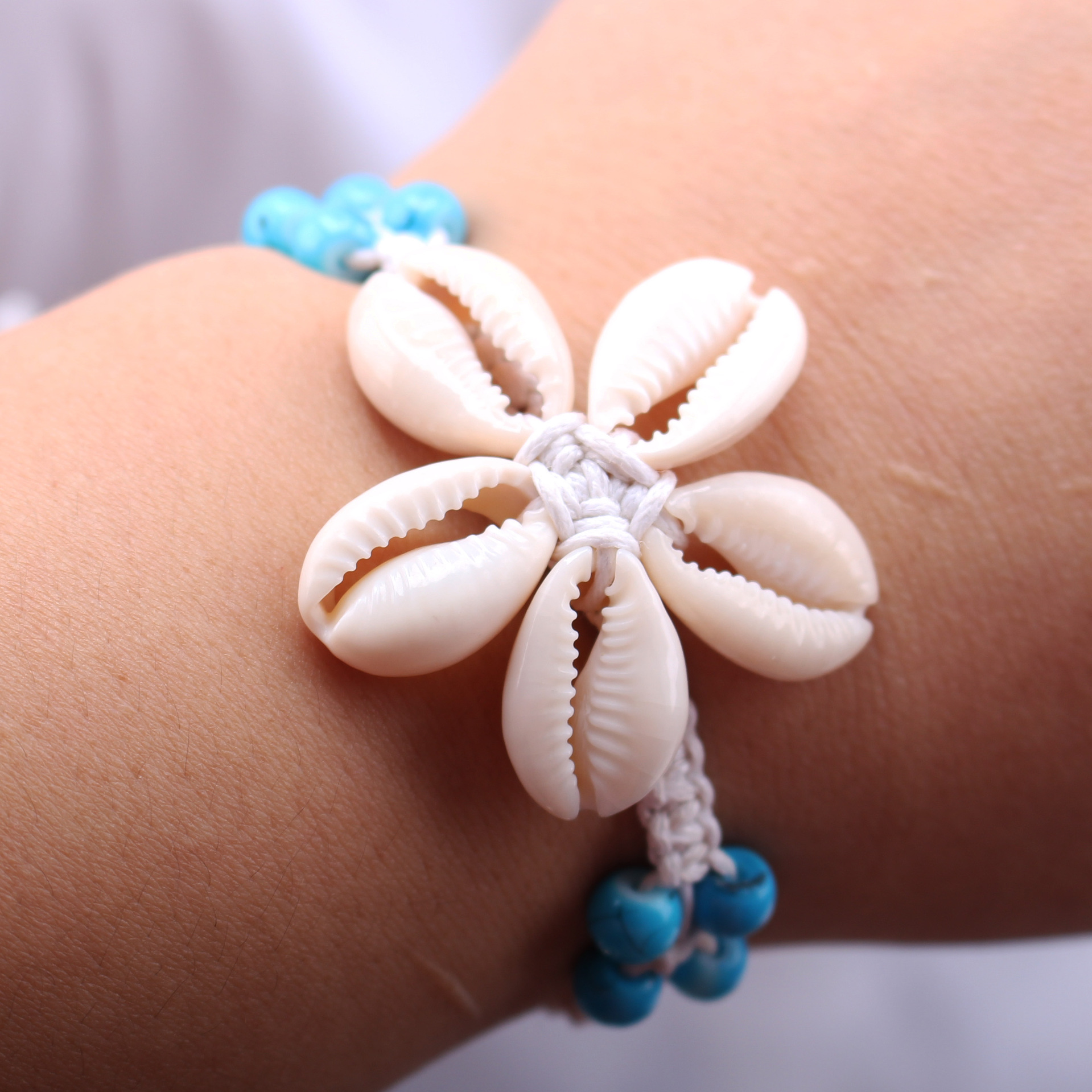 棉线编制粗链贝壳手链女波西米亚夏天海边度假休闲服饰搭配手饰品