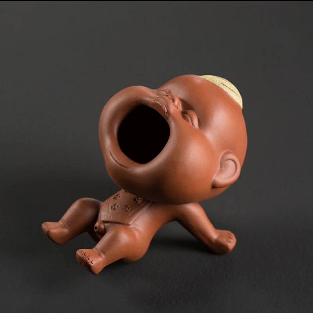 创意喷水茶宠茶玩茶盘摆件紫砂茶宠开口笑撒尿娃娃