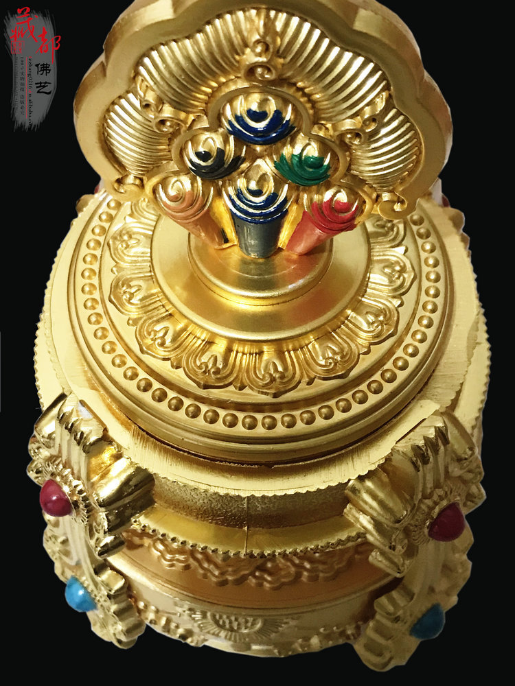 藏传密宗用品双色合金彩绘摩尼吉祥八宝财神宝瓶可自行装藏大号