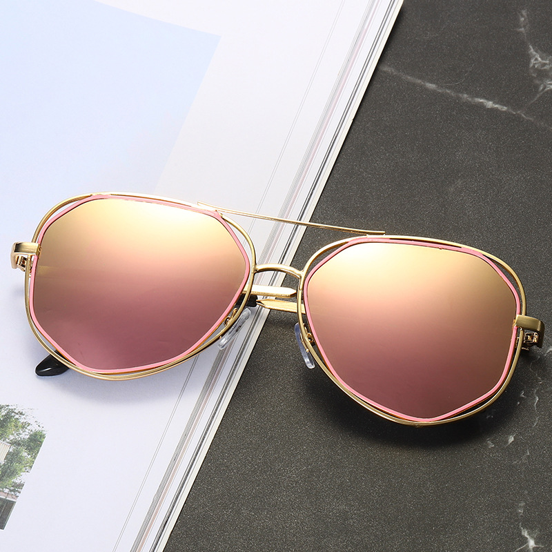 同款太阳镜 时尚个性多边形镂空蛤蟆镜 金属双圈眼镜墨镜太阳镜