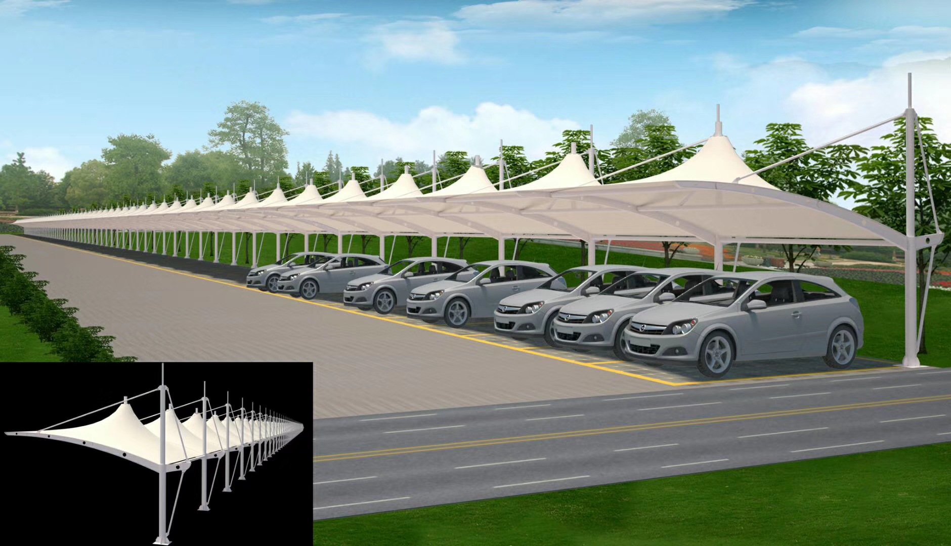 膜结构户外景观棚屋顶遮阳建筑酒店运动场看台遮阳【膜结构厂家】