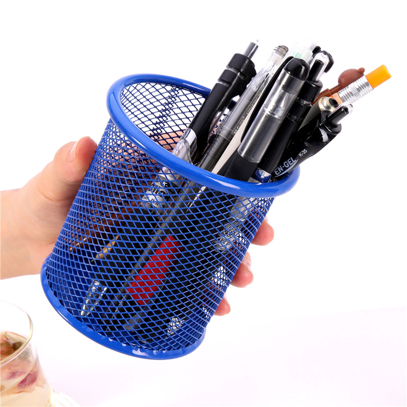 Color Iron Hollow Pen Holder round/Square Metal Grid Pen Holder Student Office Learning Desktop Storage Container