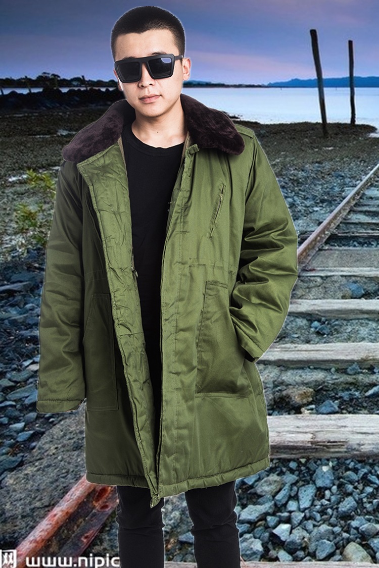 配发87士兵棉大衣中长军大衣带护膝陆空草绿防寒棉服骑车防寒服