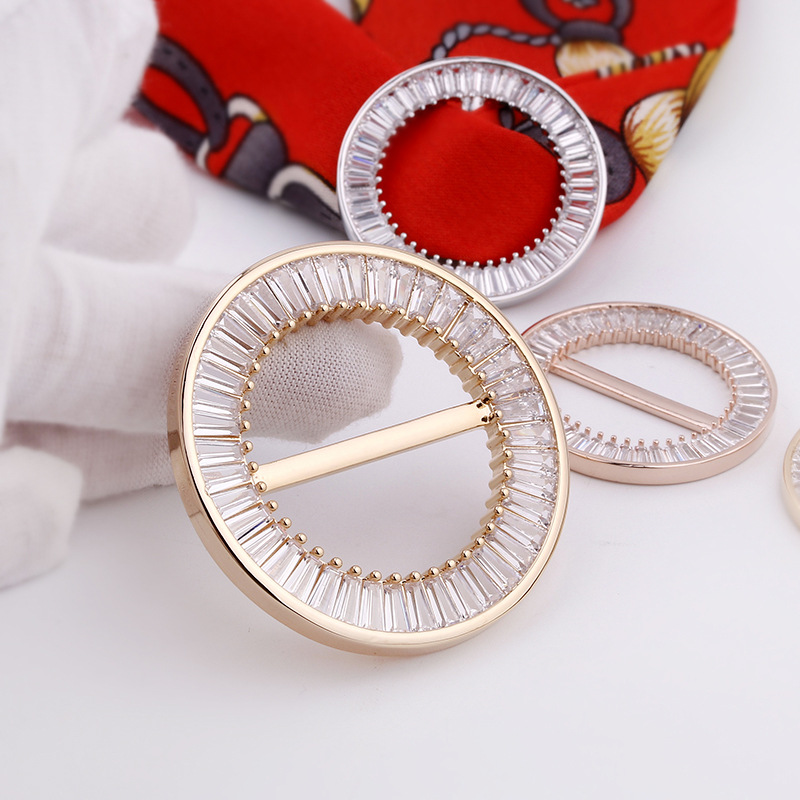 日韩小方巾空姐丝巾扣 微镶aaa锆石水钻日字扣 圆形围巾衣角扣