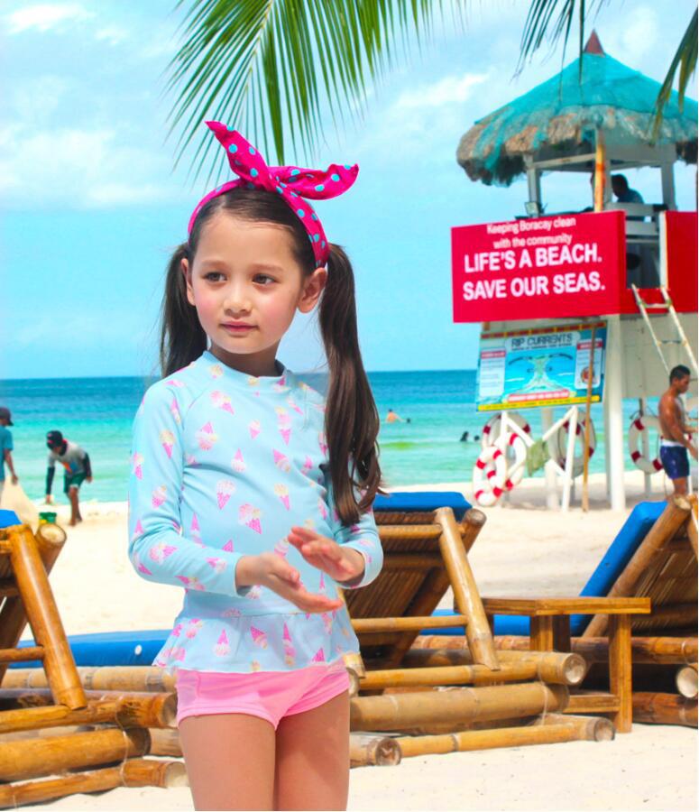 温妮熊韩版新款分体防晒长袖裙泳衣大中小女童室内户外泳衣批发