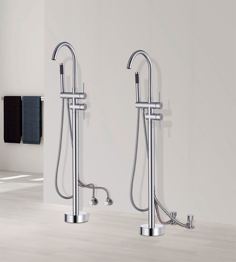 落地龙头墙接墙进水黑色立式浴缸花洒冷热立式落地面盆水龙头全铜