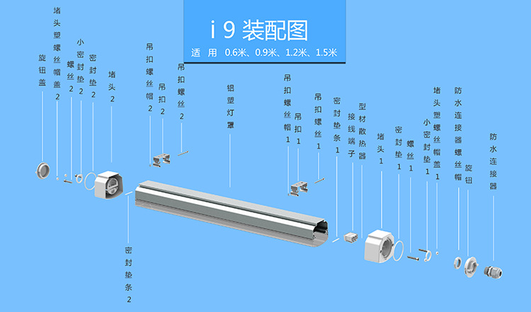 led半塑包铝应急三防灯外壳套件,专利产品,防护等级ip68