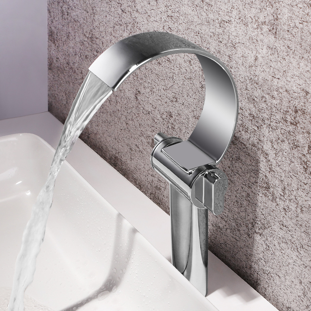 欧式浴室洗脸盆水龙头全铜双手轮单孔瀑布式冷热水面盆龙头