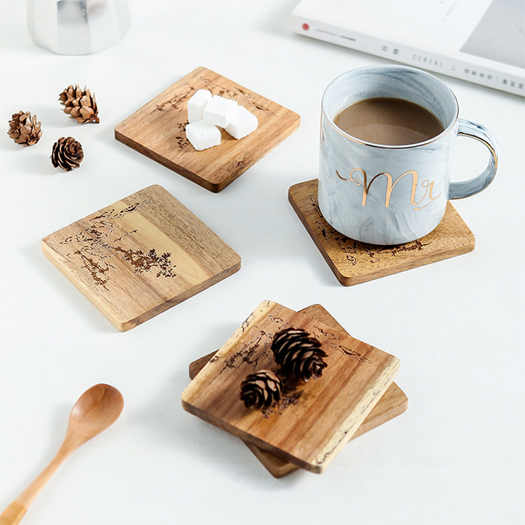 Acacia Mangium Coaster Wooden Teacup Mat Japanese Thickened and Anti-Scald Heat Insulation Custom Coaster