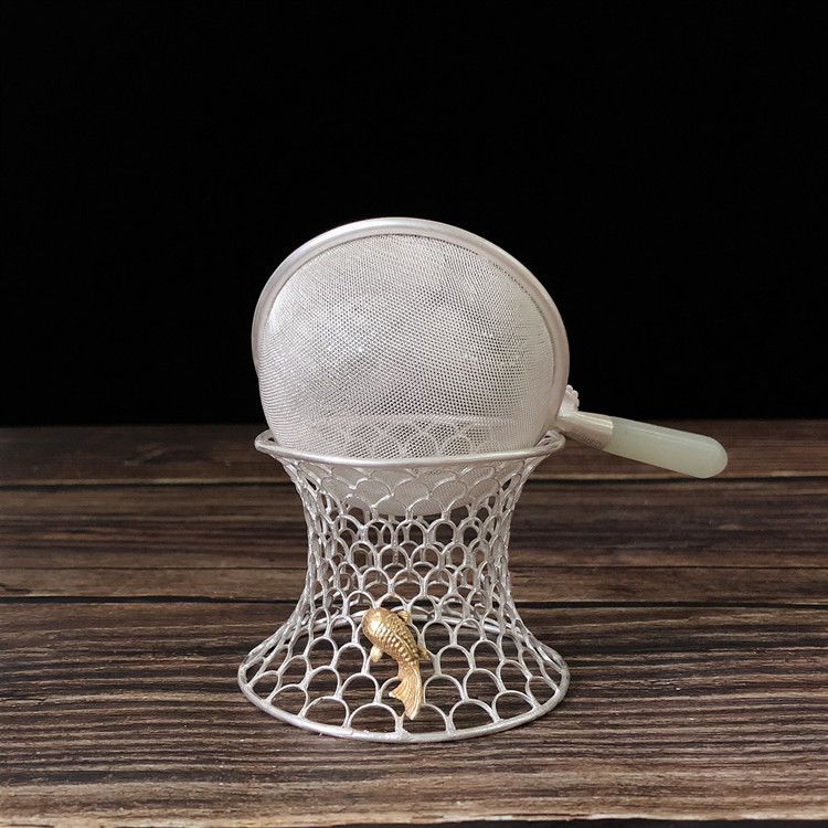 印尚足银999手工编织银茶托架茶漏 过滤网茶具配件玉把
