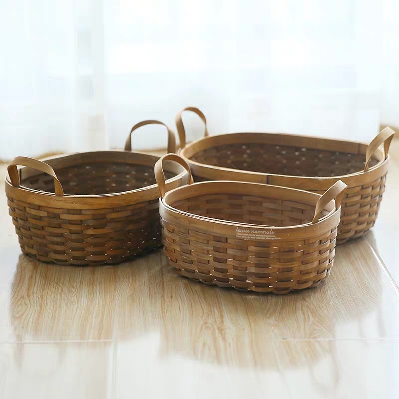 椭圆形手提木片编织水果蔬菜篮子礼品包装篮家居杂物储物筐