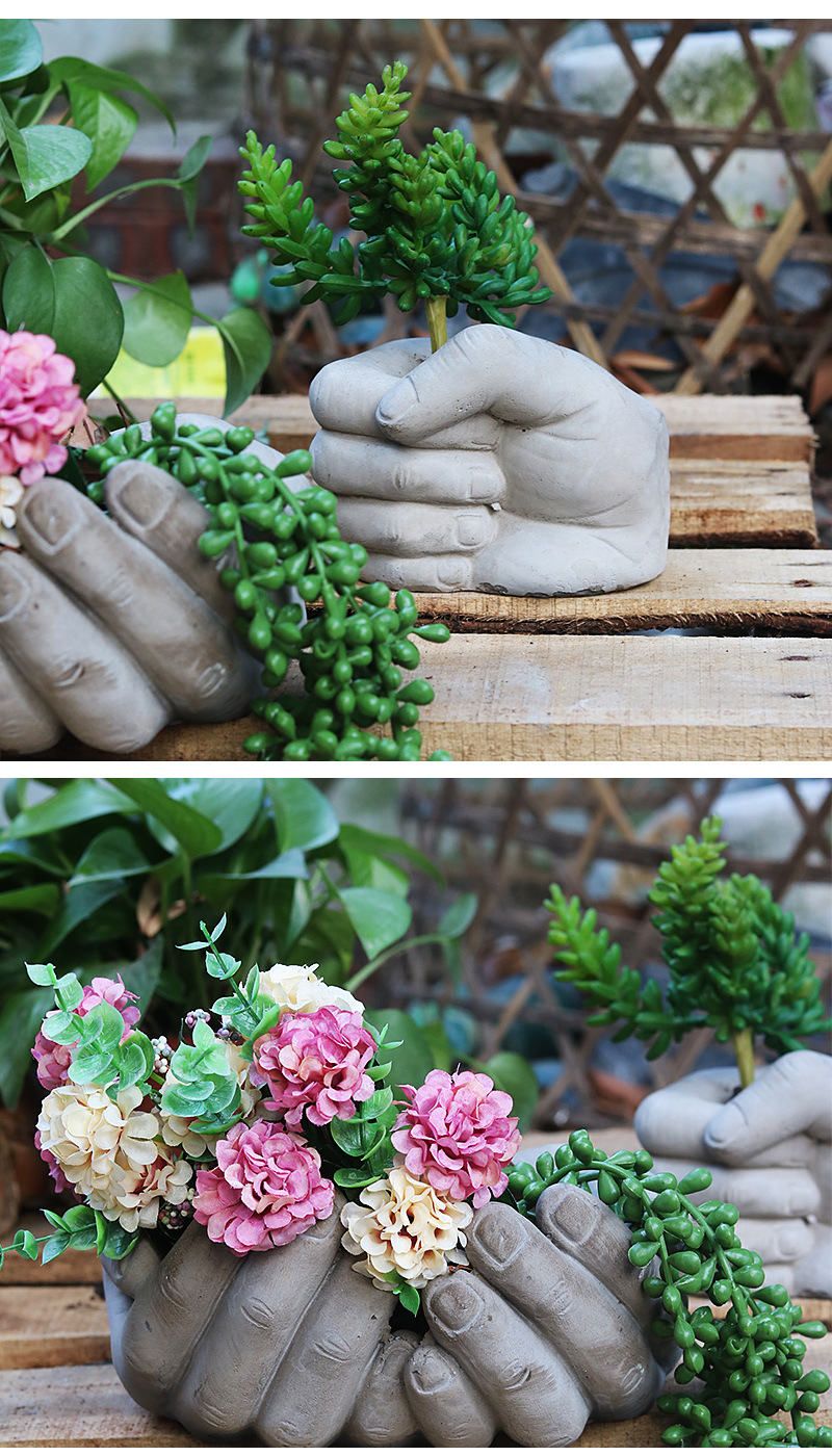 园艺手掌花盆水泥工艺品乡村做旧复古落地园艺装饰摆件多肉花盆