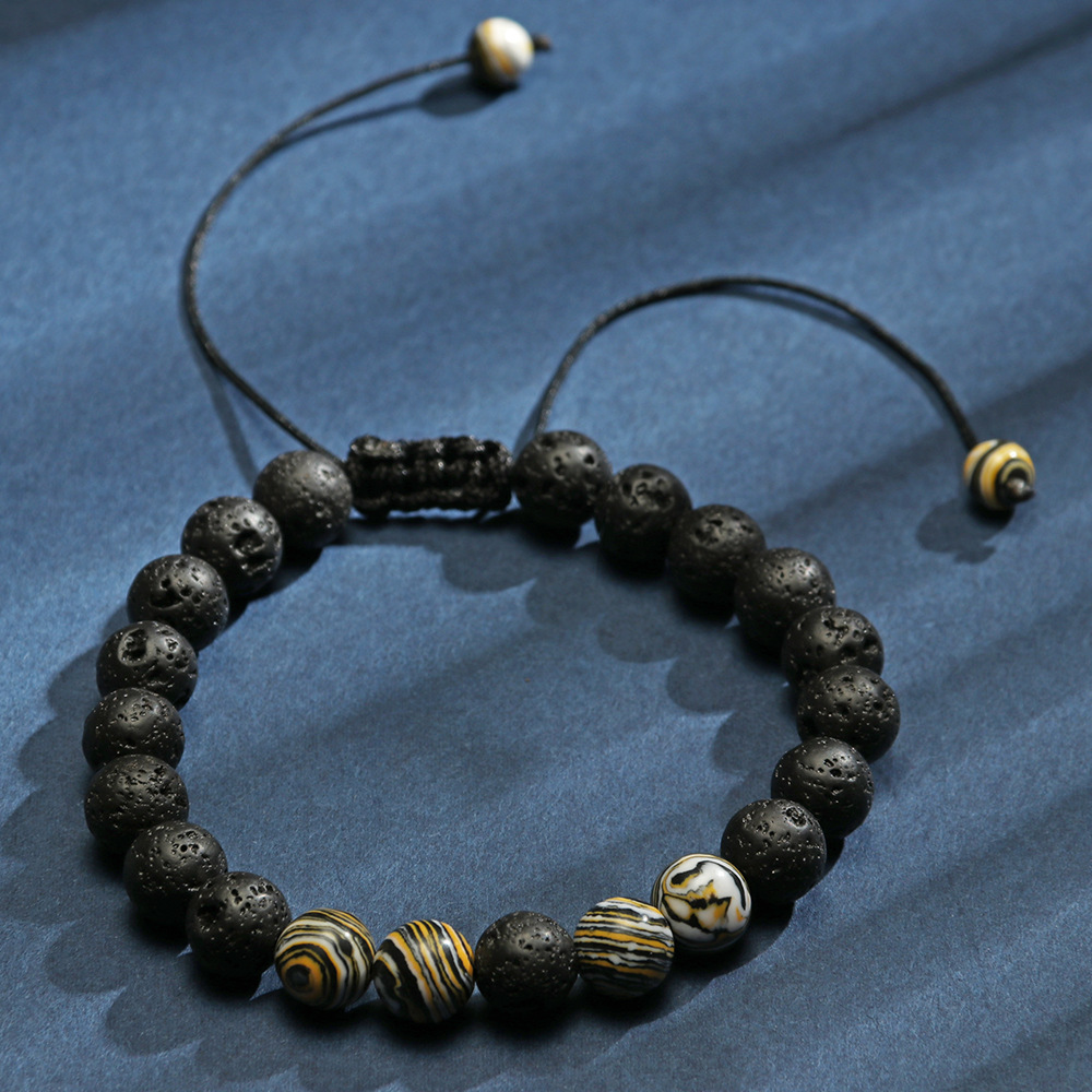 新款跨境孔雀石火山石珠子手链 石头手串 情侣手镯-阿里巴巴