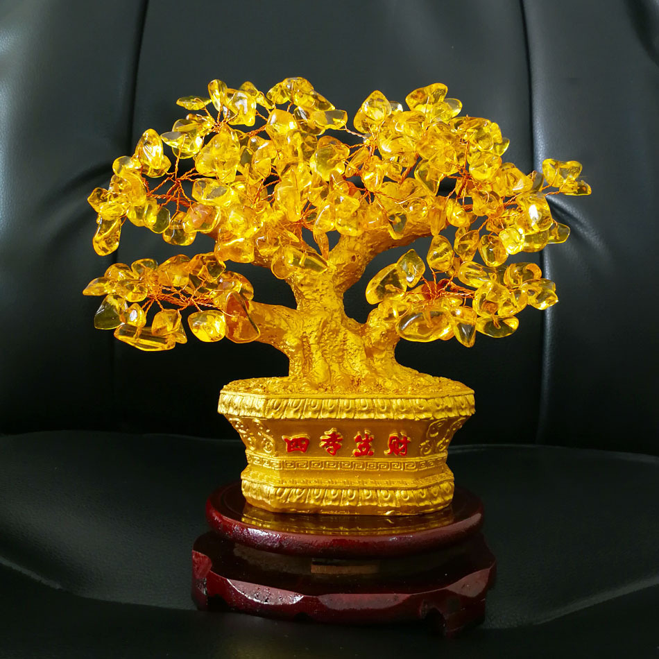 新款黄水晶招财树发财树钱袋摆件摇钱树家居装饰品摆设厂家批发