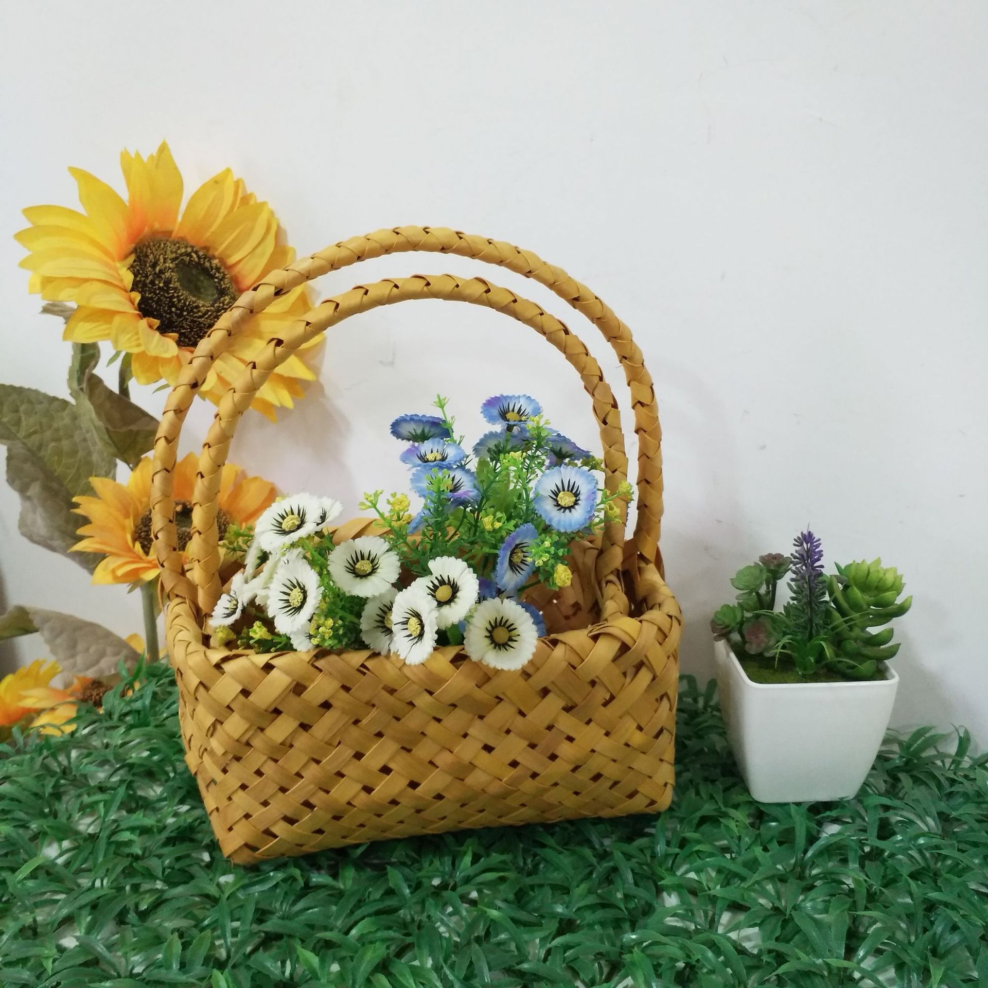 木片编织手提花篮节日礼品包装篮果蔬篮收纳篮伴手礼篮