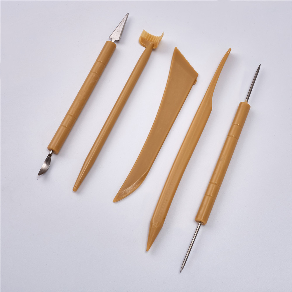 【厂家直销】fs1-21/黄色5支带针塑料泥塑刀 泥塑 软陶 粘土工具
