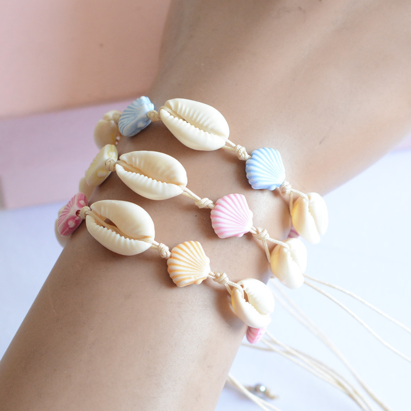 ebay亚马逊跨境饰品夏威夷风情沙滩休闲天然贝壳手工编织情侣手链