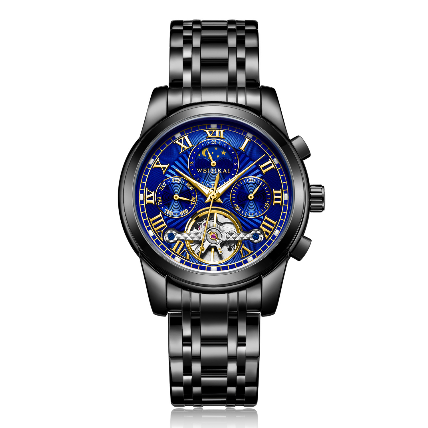瑞士正品【weisikai/威斯凯】男士防水自动机械表多功能手表男