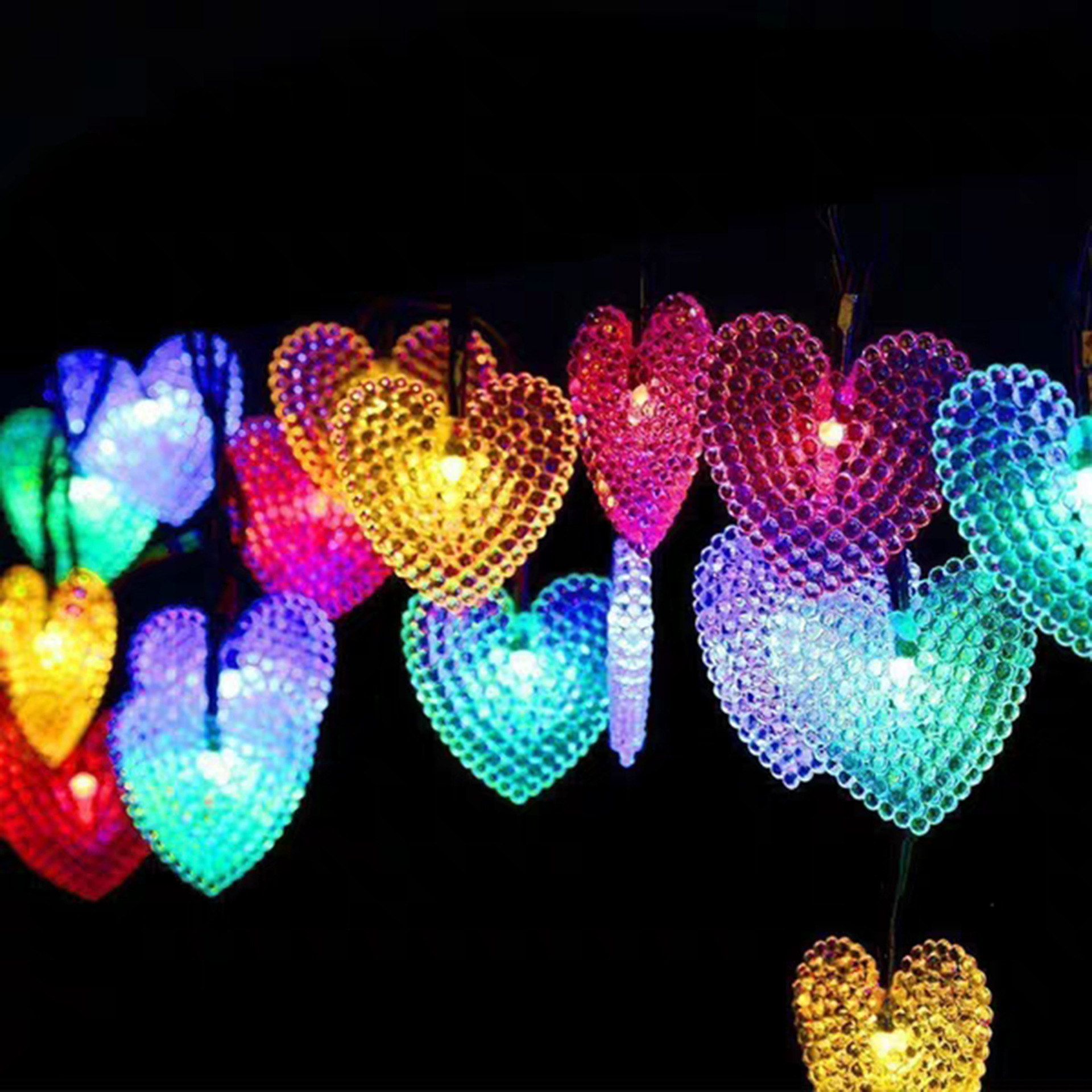 led情人节灯串ins婚庆装饰彩灯心形户外防水太阳能爱心灯串