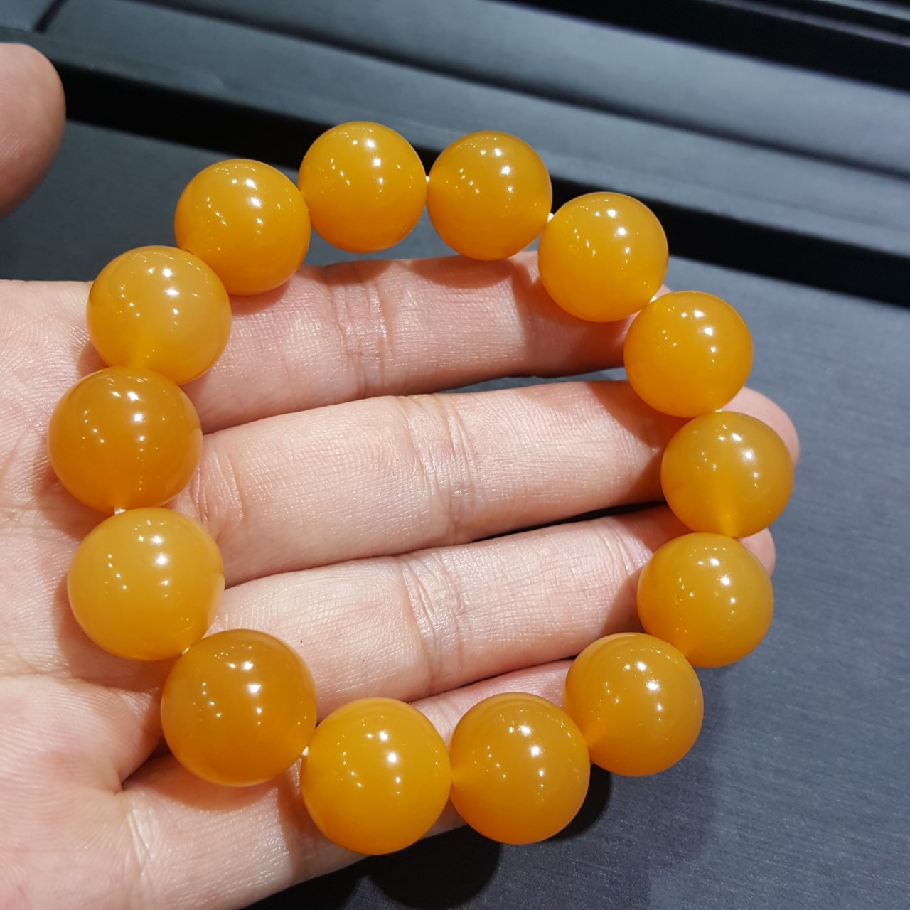 缅甸天然黄龙玉手串手链珠子14mm左右