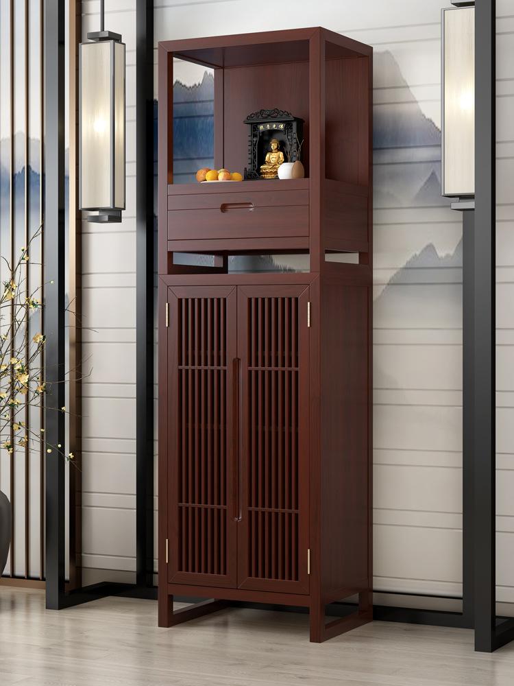 新实木家用中式佛龛榫卯结构立柜带门观音佛像柜白蜡木供台供奉桌