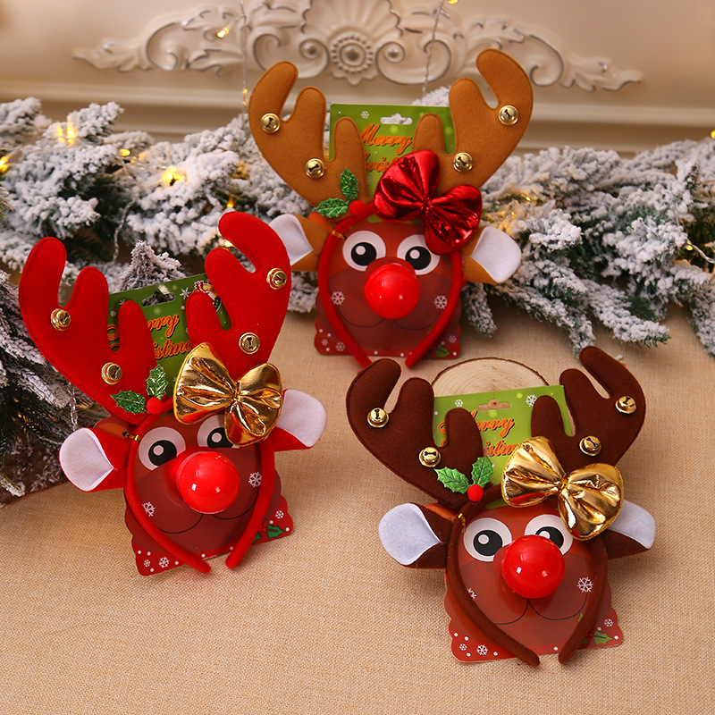 Christmas Decorations Hair-Hoop Headband Antlers Head Buckle Headdress Elk Horn Antlers Red Nose Children Dress up Shooting Props